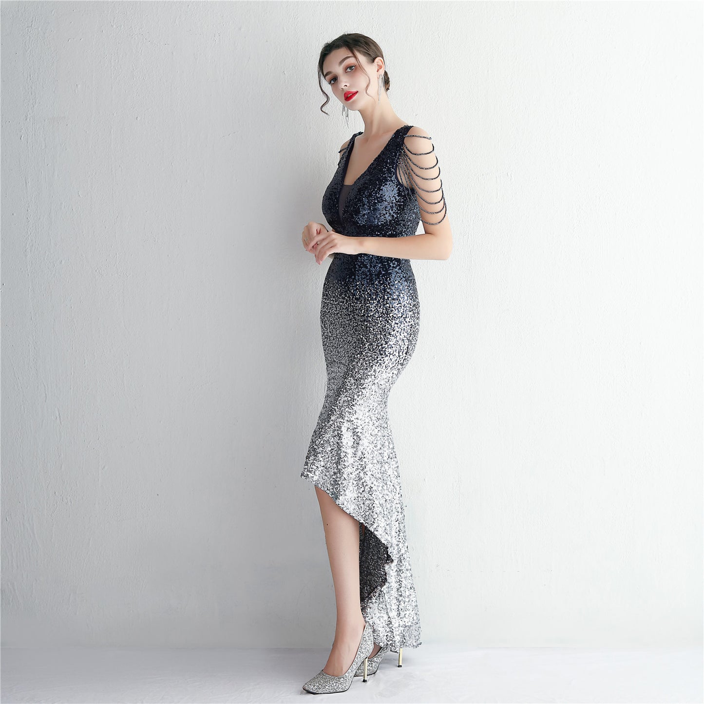 Gradient Sequin Craft Beading Dress Long Banquet Slim-fit Evening Dress