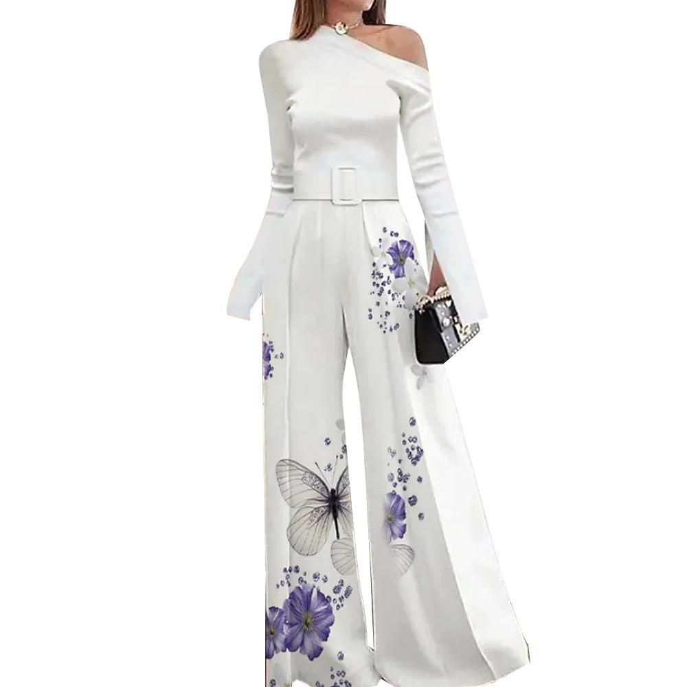 Trägerloser Jumpsuit mit modischem Print und schrägem Ausschnitt für Damen