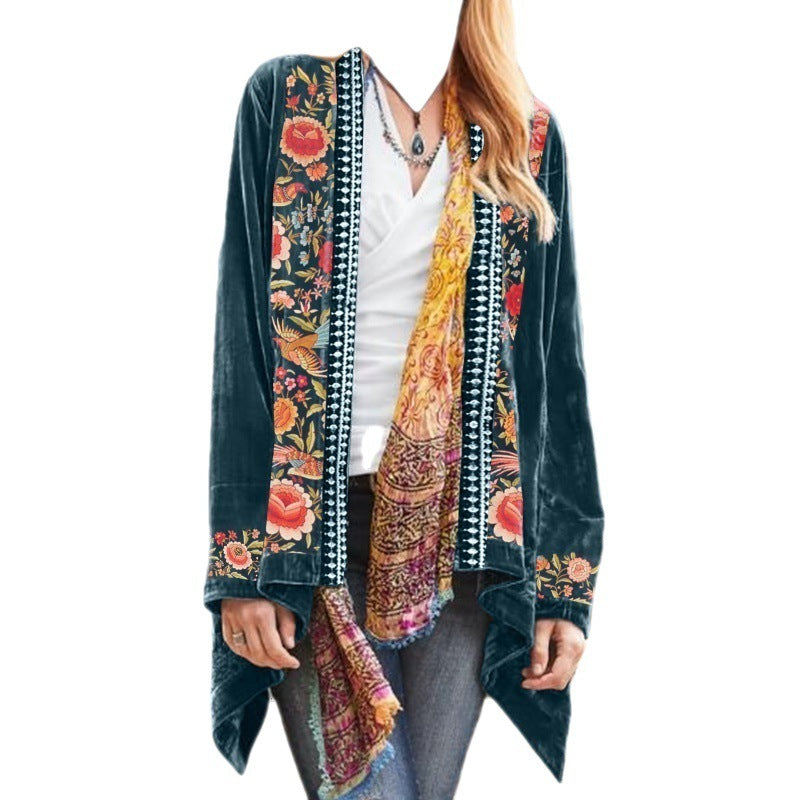 Strickjacke im Bohemian-Blumen-Print