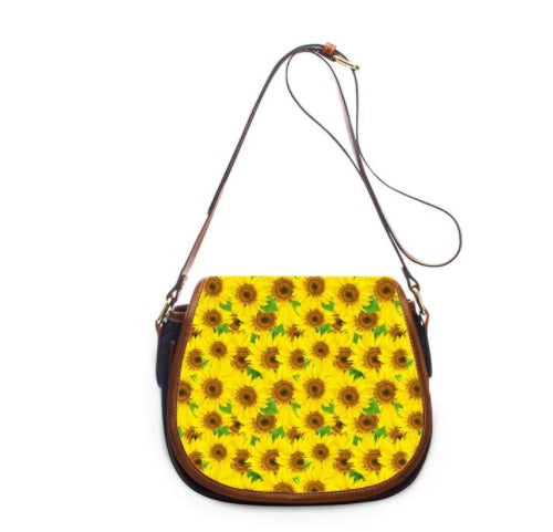 Women's Leather Sunflower Print Shoulder Bag