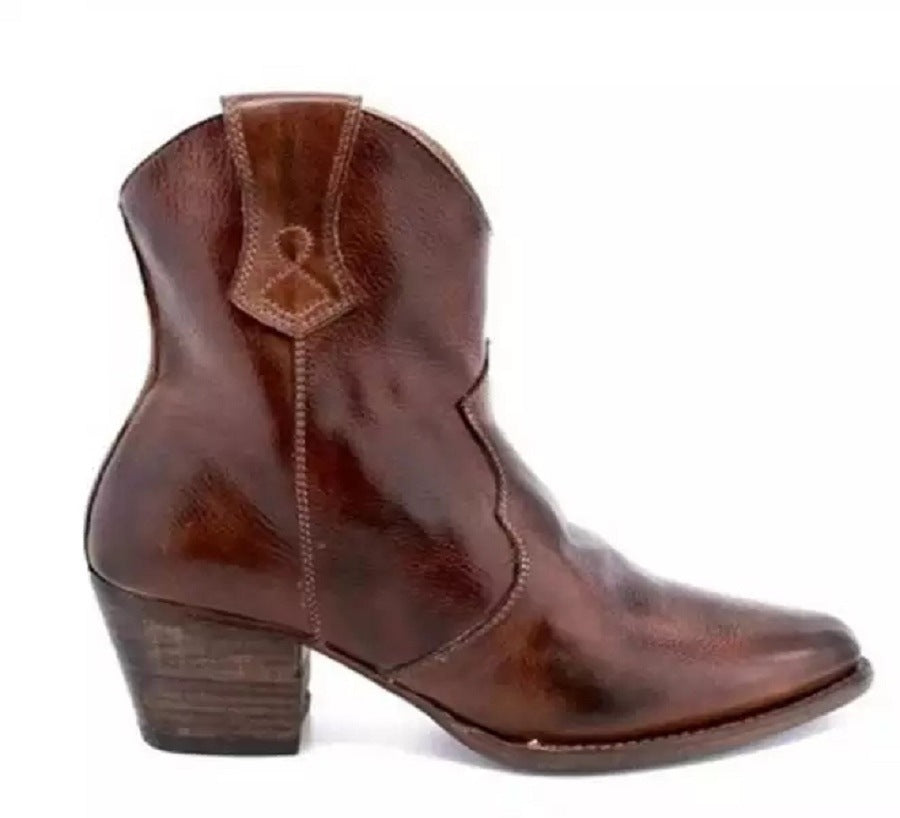 Botas cortas con cremallera lateral y tacón medio y punta puntiaguda para mujer, talla grande