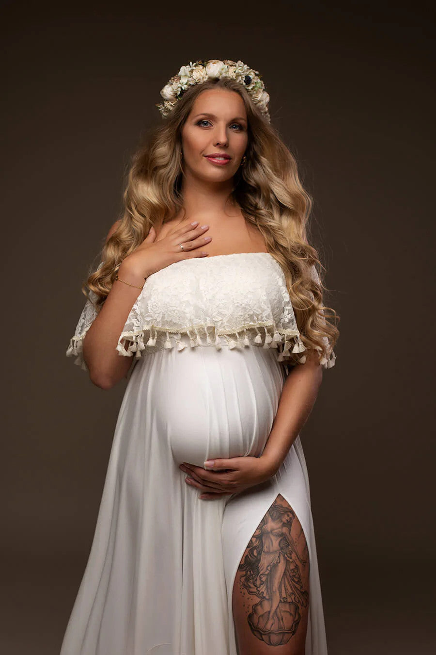 Vestido de fotografía de mujeres embarazadas con borlas