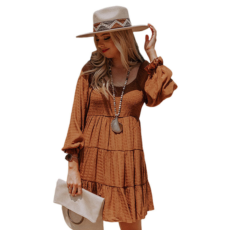 Autumn New U Collar Casual Long Sleeve Dress