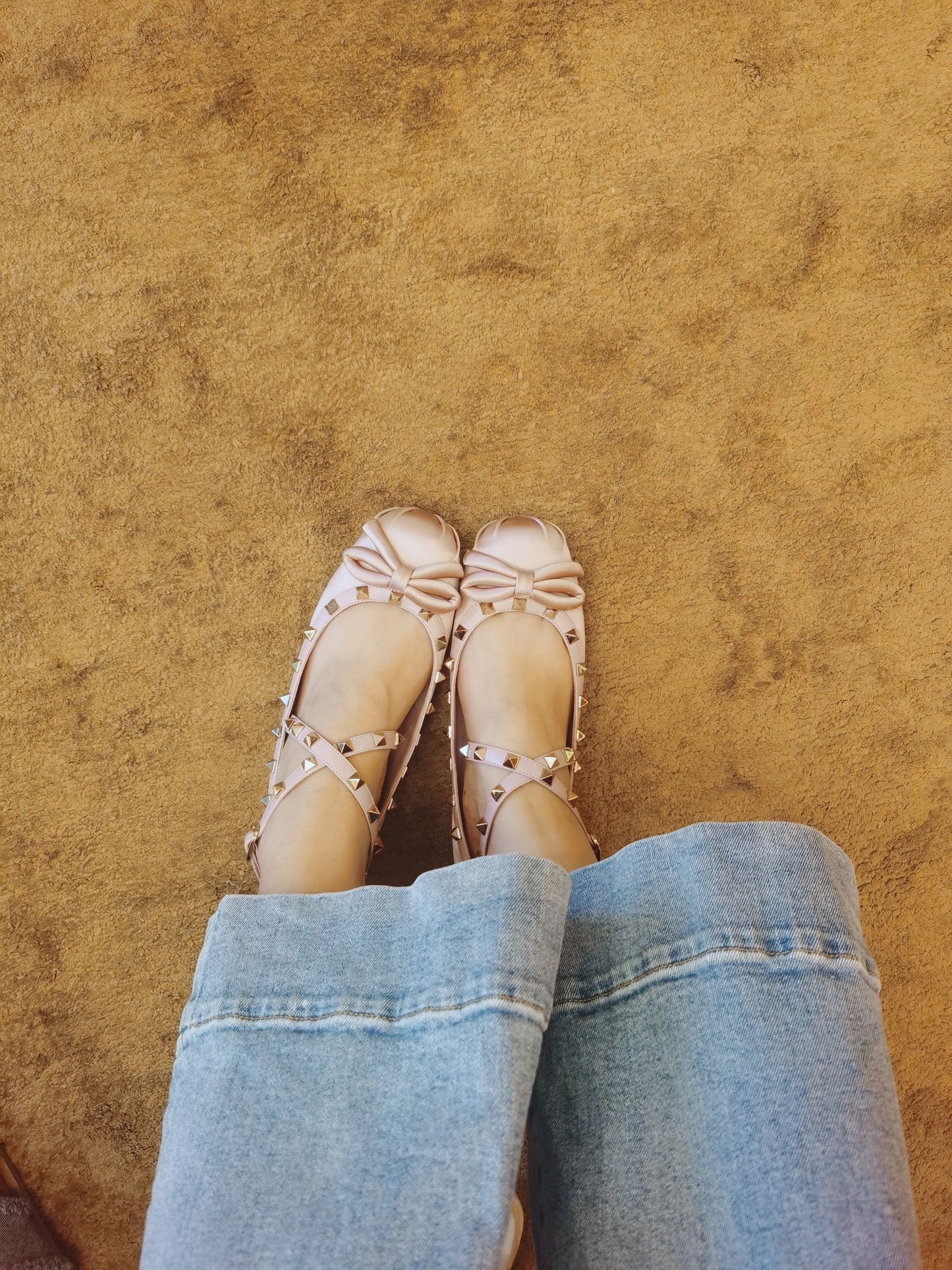 Zapatillas de ballet con lazo y punta redonda y suela plana para mujer