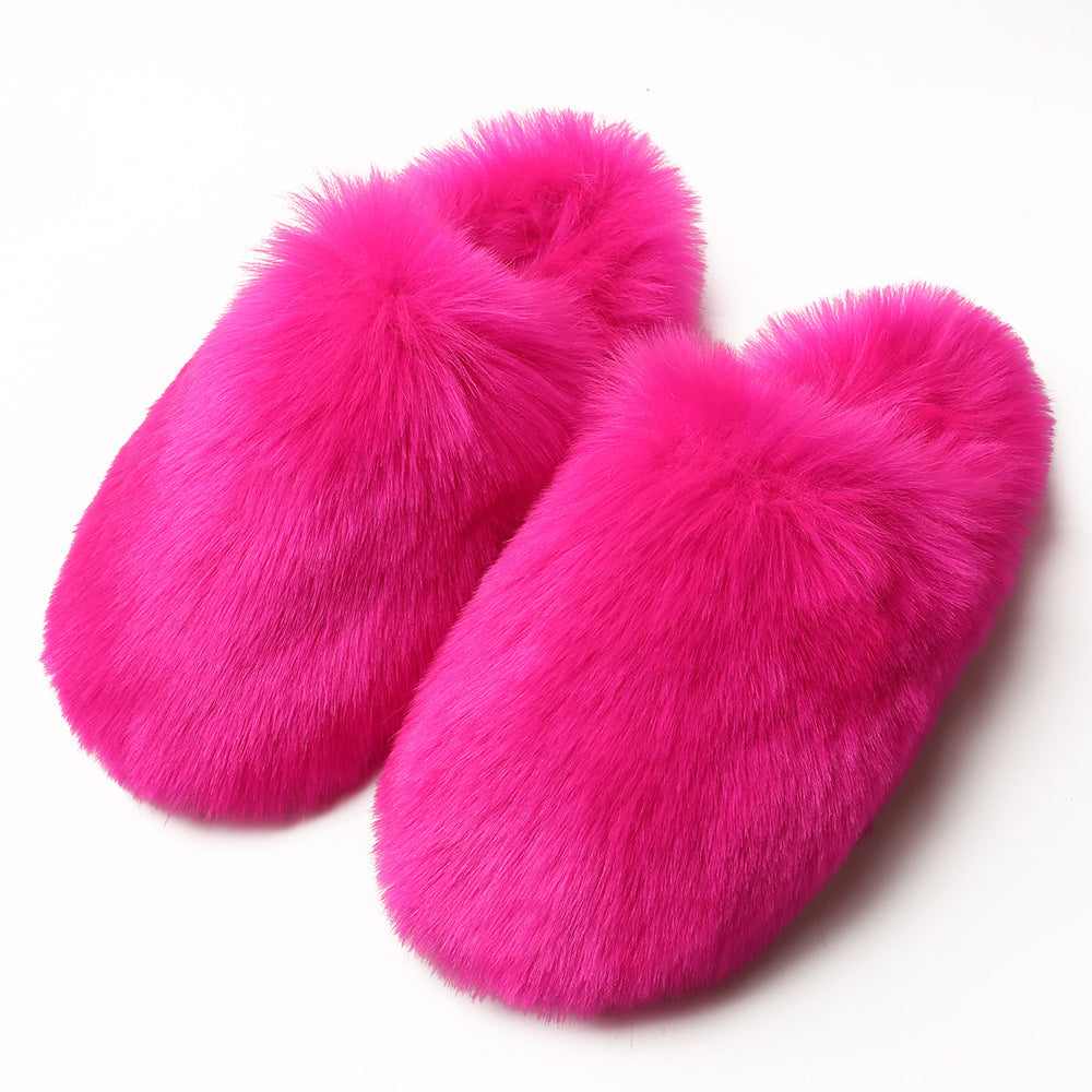 Pantuflas mullidas europeas y americanas para mujer, otoño e invierno, para el hogar, con forro polar, piel artificial cálida