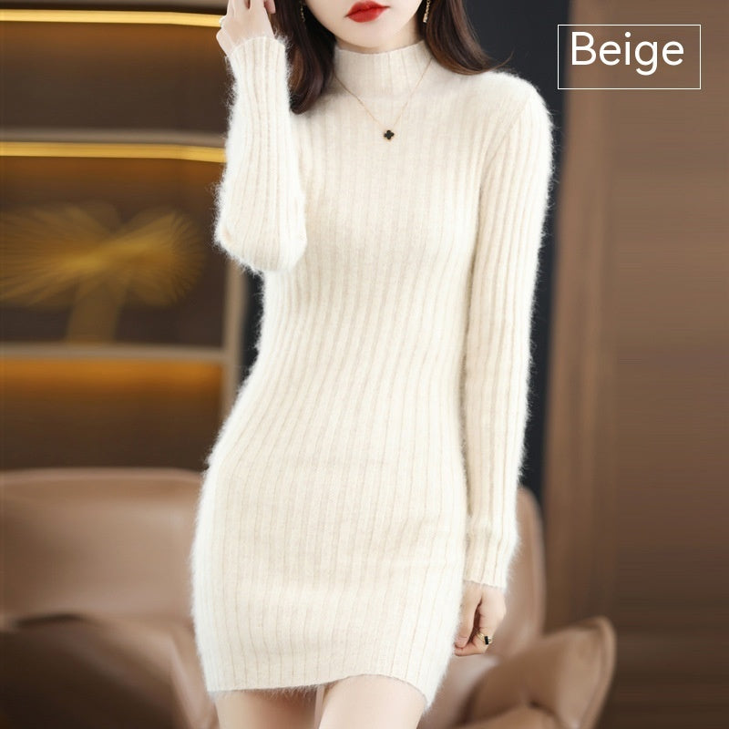 Autumn And Winter Artificial Mink Cashmere Sweater Women's Half Turtleneck Slim Fit Slimming