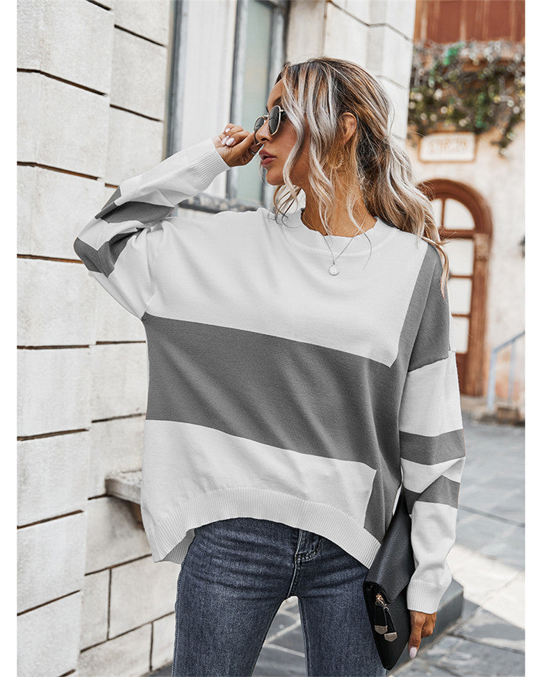 Autumn Stitching Irregular Loose Women Sweater