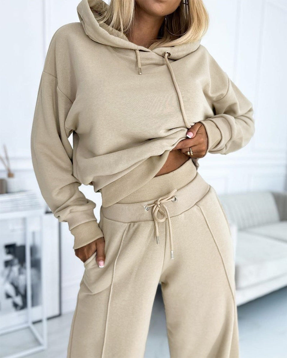 Women's Patchwork Popular Hooded Sweater Two-piece Set