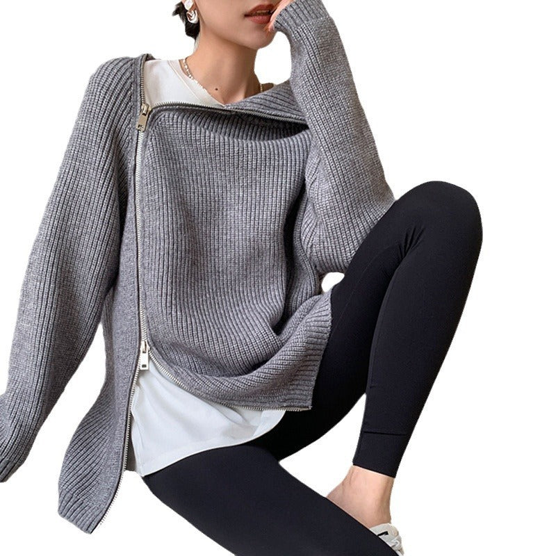 Asymmetrischer Rollkragenpullover mit Reißverschluss für Damen