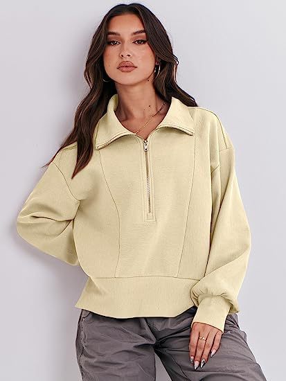 Langärmliger Pullover mit halbem Reißverschluss für Damen