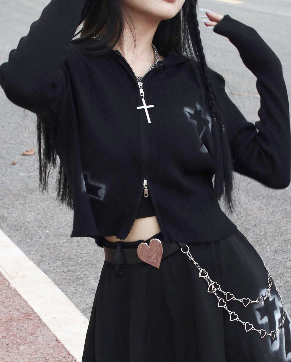 Gothic Inkjet Cross Slim Herbstpullover