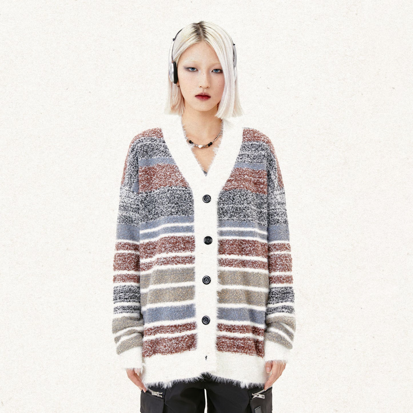 Early Autumn Couple Dopamine Striped Cardigan Campus Retro Soft Glutinous Mohair Knitwear