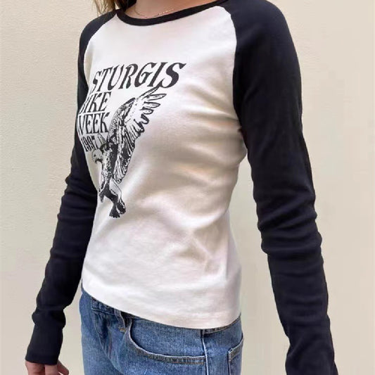 Top de camiseta con mangas raglán y bloques de color para mujer