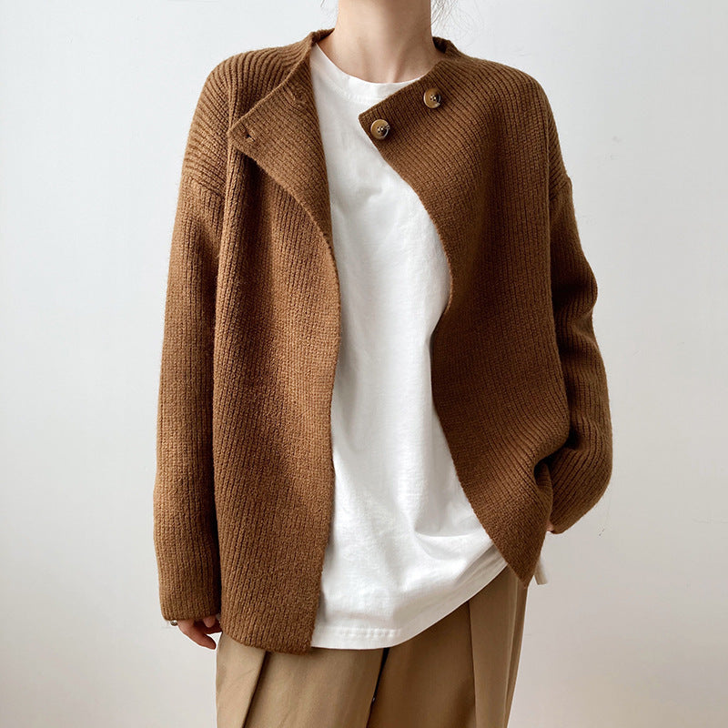 A loose-fitting sweater coat