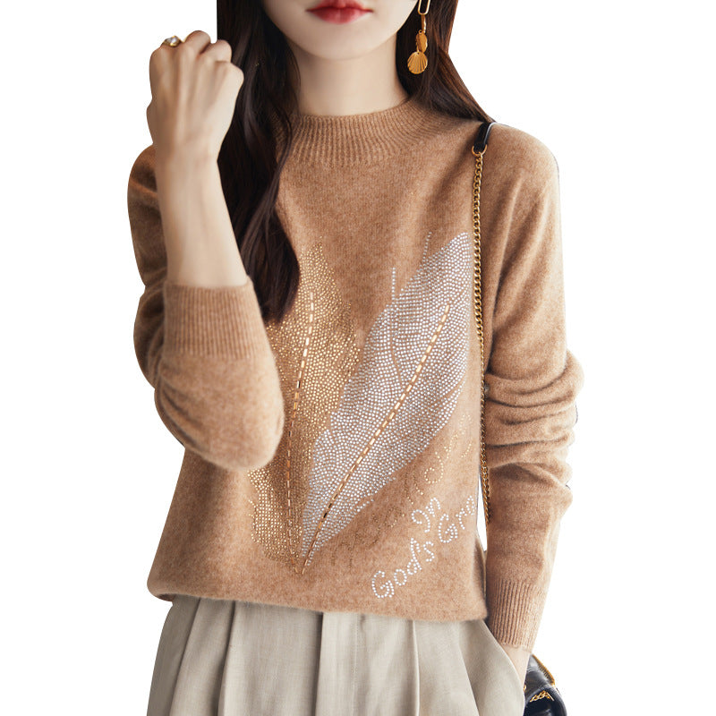 Half Turtleneck Rhinestone Sweater Pullover Inner Wear Sweater