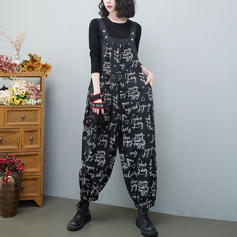 Women's Plus Size Denim Print Overalls