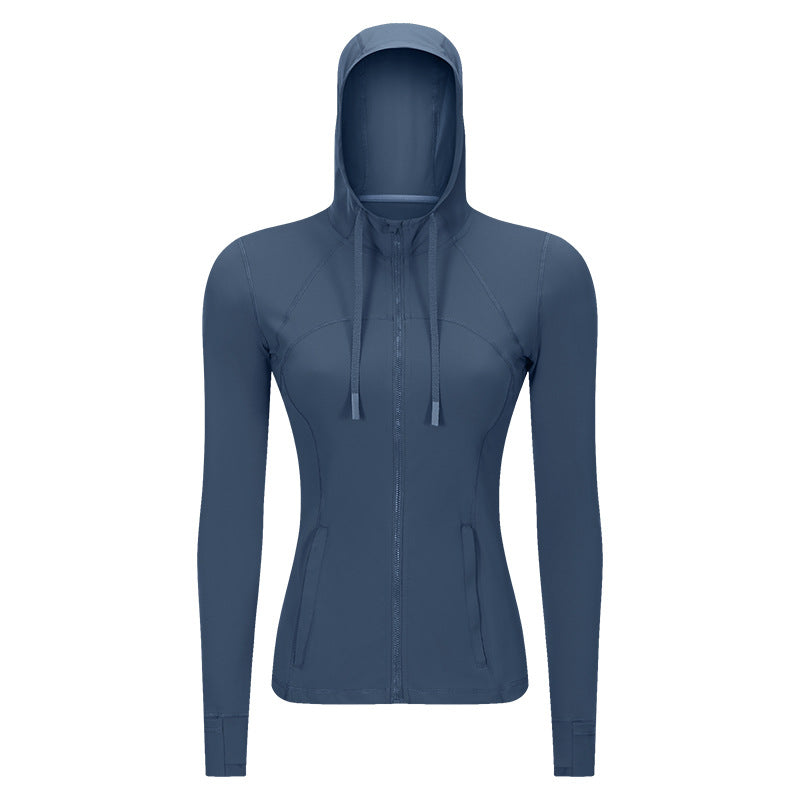 Women's Sports Hooded Jacket Slim-fit Zipper Elastic Running Yoga Clothes