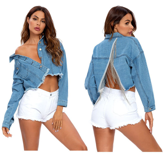 Fringed split denim jacket