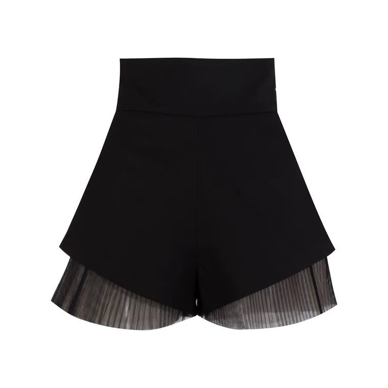 Französische Retro-Bluse, Spitze, schwarze Shorts, zweiteiliger Anzug