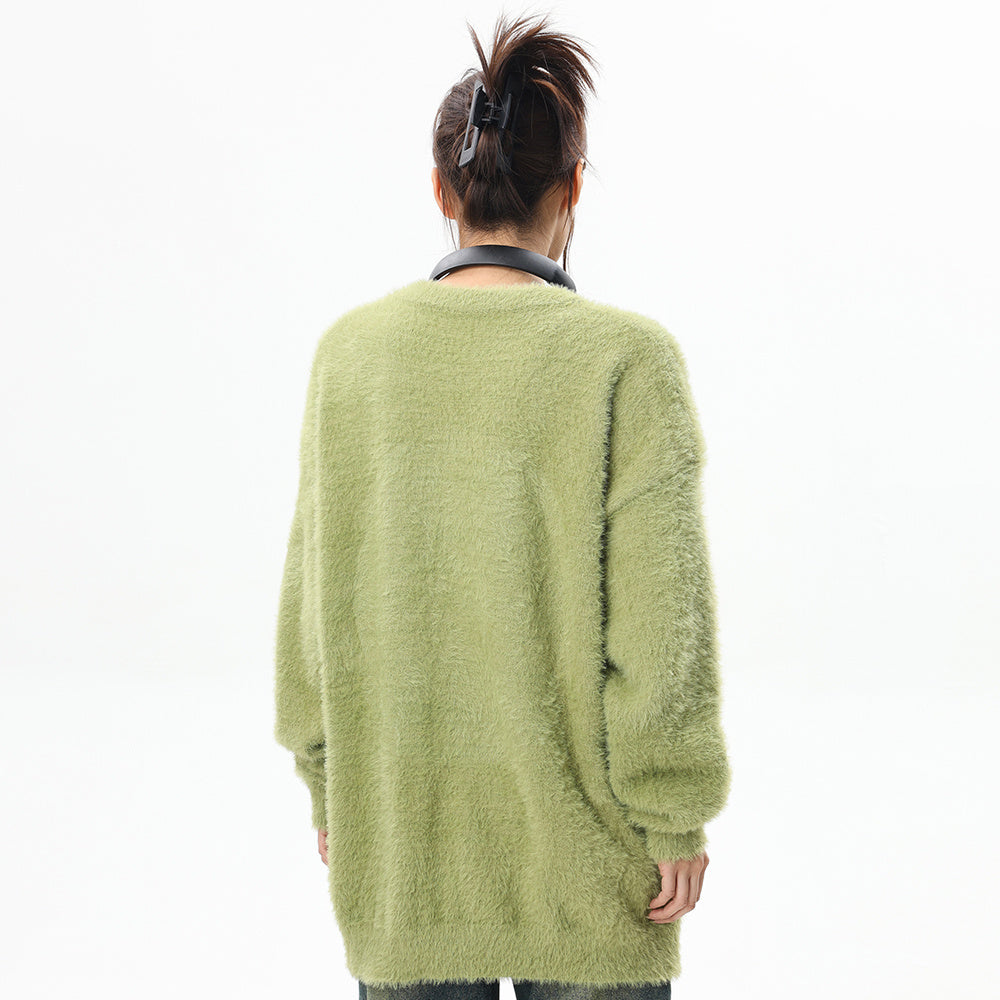 Fleece-lined Thick Style Sweater Loose Casual Laid-back Style Long Sleeve Round Neck Sweater