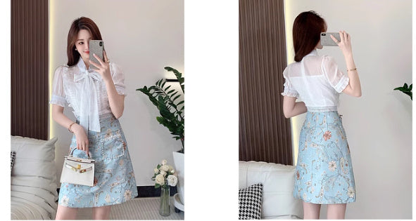 Tied Lotus Leaf Shirt Stitching Fake Two-piece Waist Slimming Temperament Dress