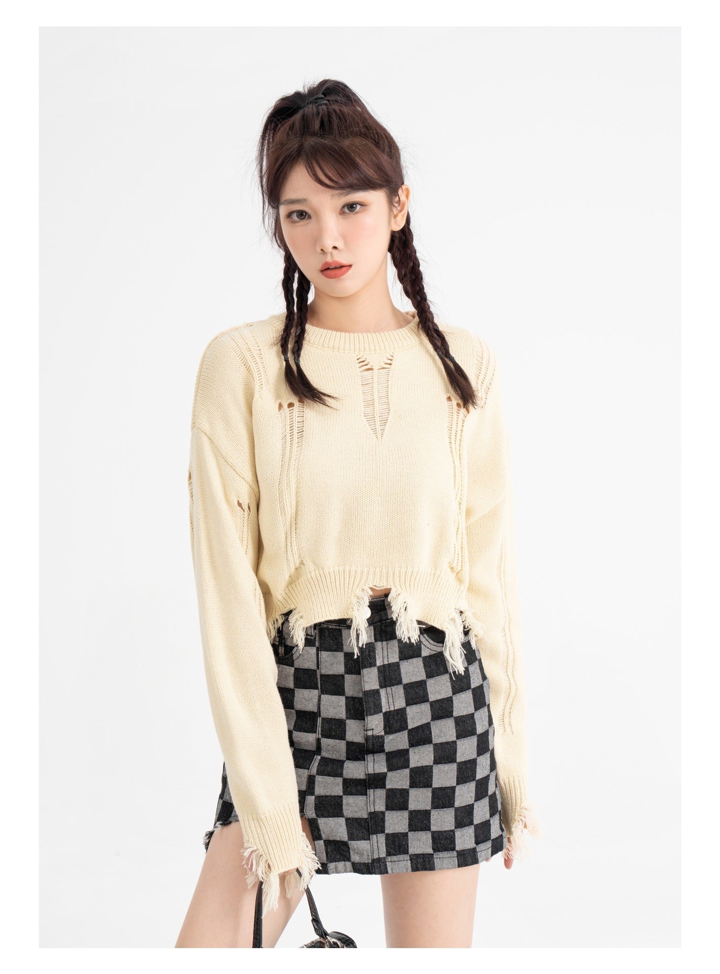 Hole Cut Irregular Special Trendy Style Short Sweater