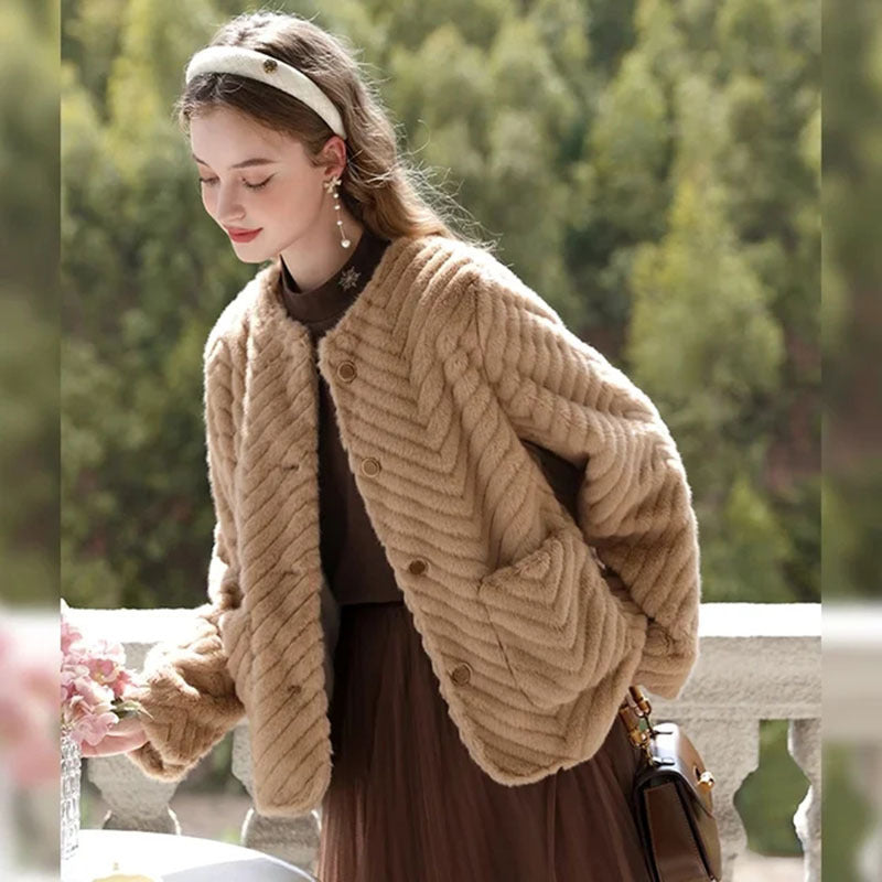 Abrigo peludo para mujer, abrigo de ocio para otoño e invierno