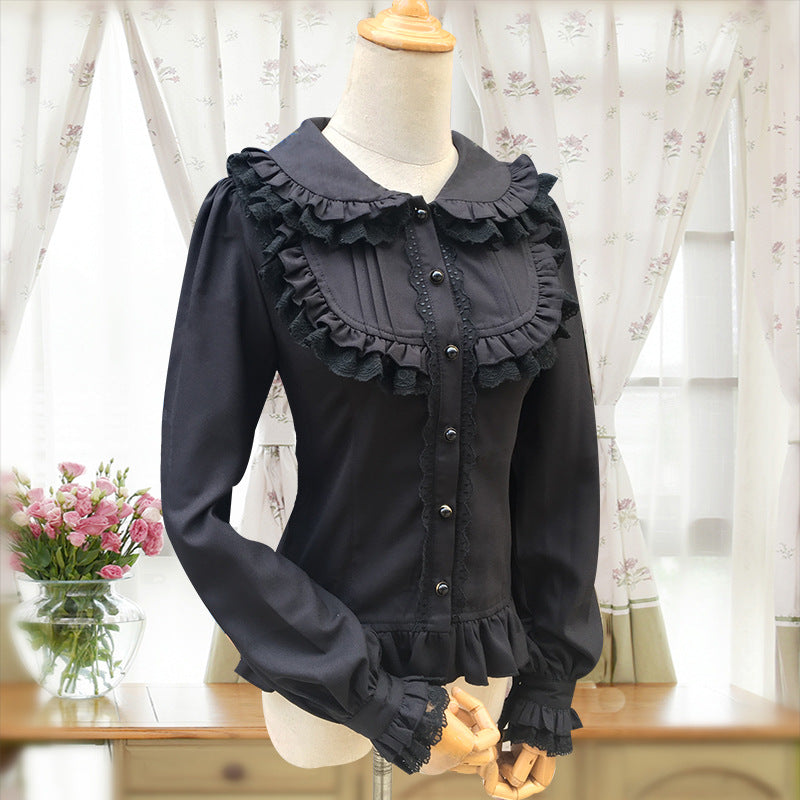 Blusa de gasa Sweet Lolita ajustada de manga larga para mujer