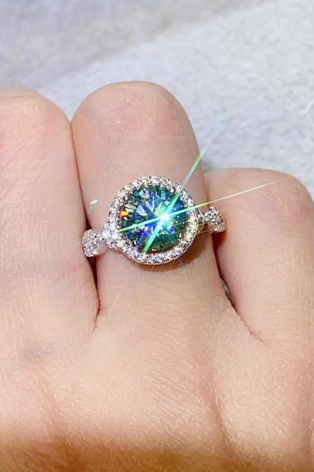 2 Carat Moissanite Emerald Green Ring