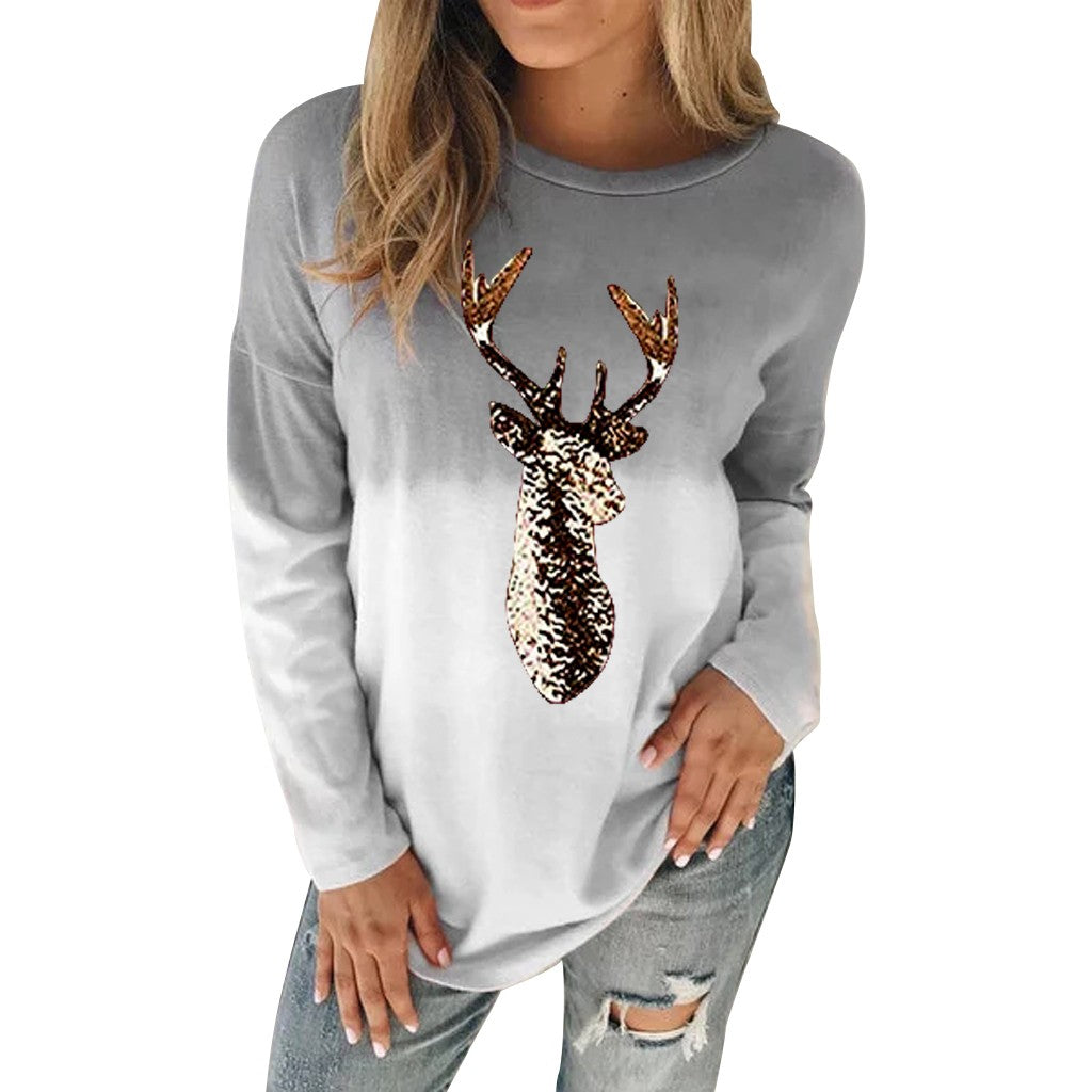 Elk gradient round neck pullover sweater