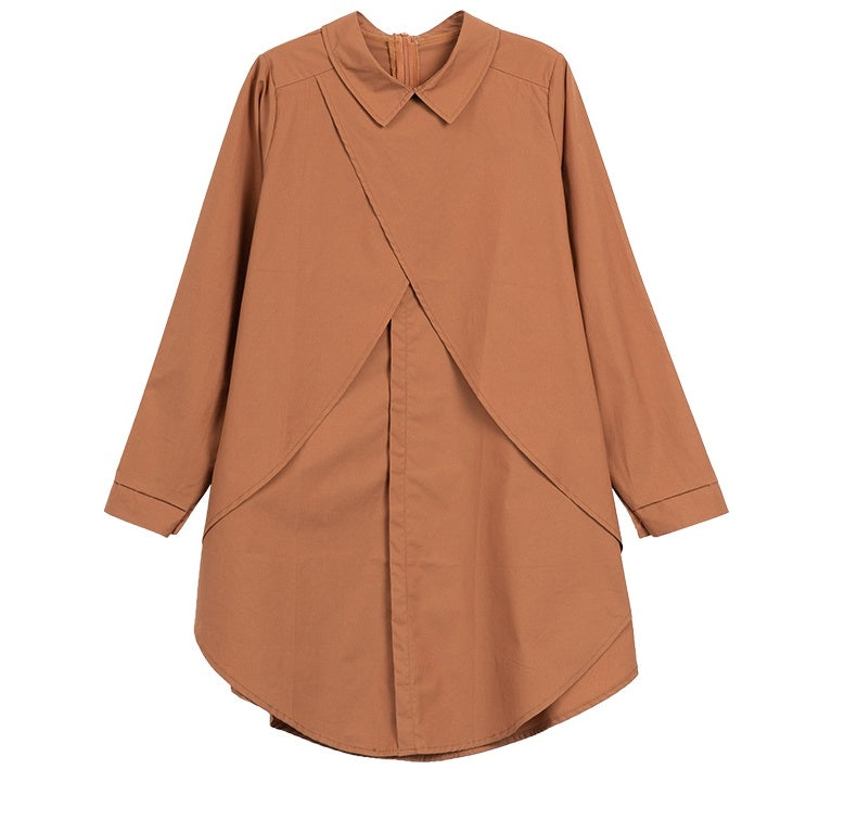 Camisa de manga larga con solapa informal de moda de otoño para mujer