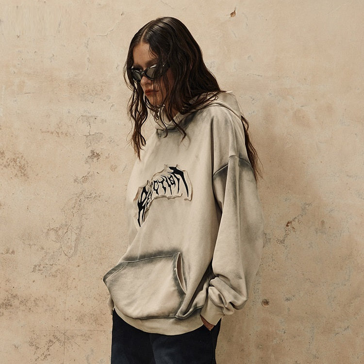 European And American Embroidered Frayed Hem Design Hoodie