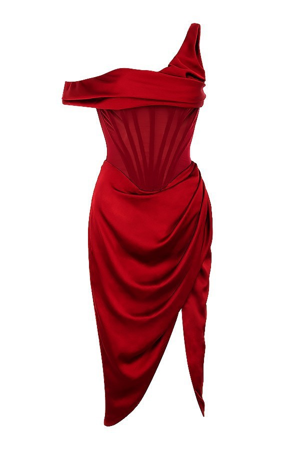 Women's Shoulder Stitching Irregular Slit Dress