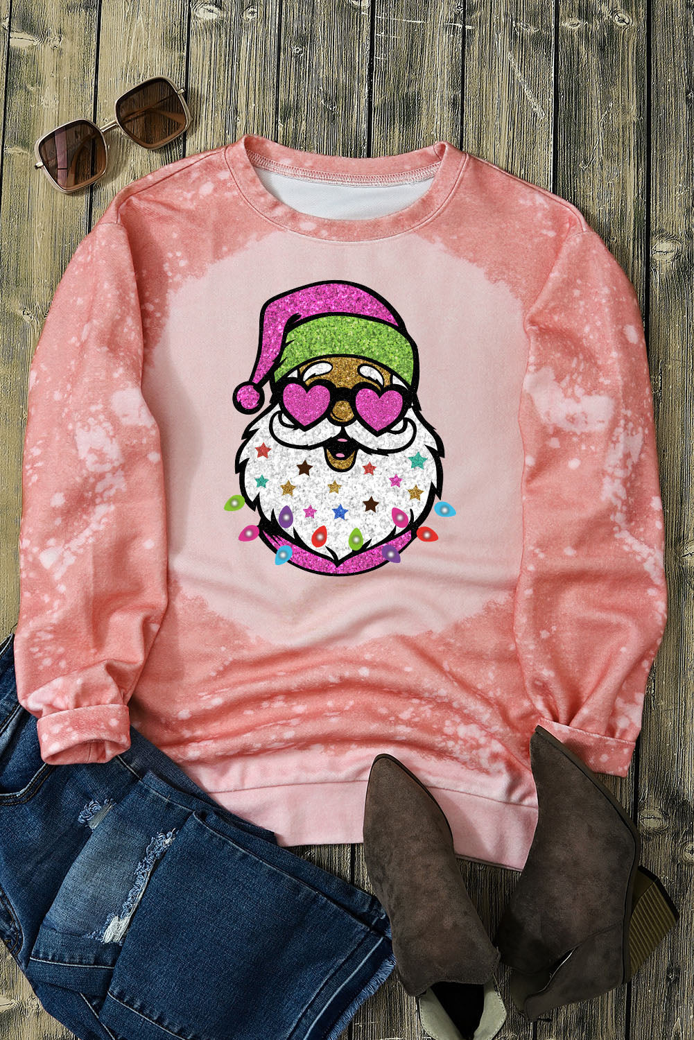 Sudadera de manga larga con cuello redondo y estampado de Papá Noel