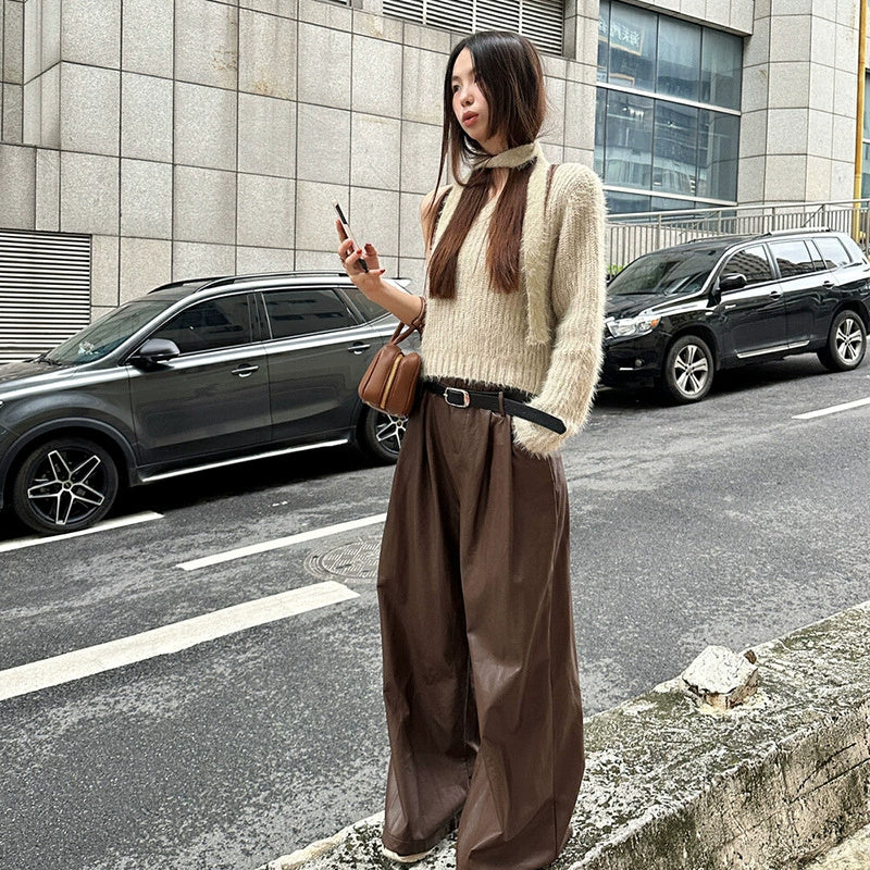 Camisa pequeña con parte inferior de Mohair de imitación de otoño e invierno para mujer