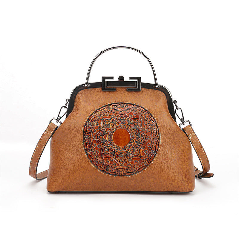 Damen Handtasche Vintage Totem geprägtes Schloss