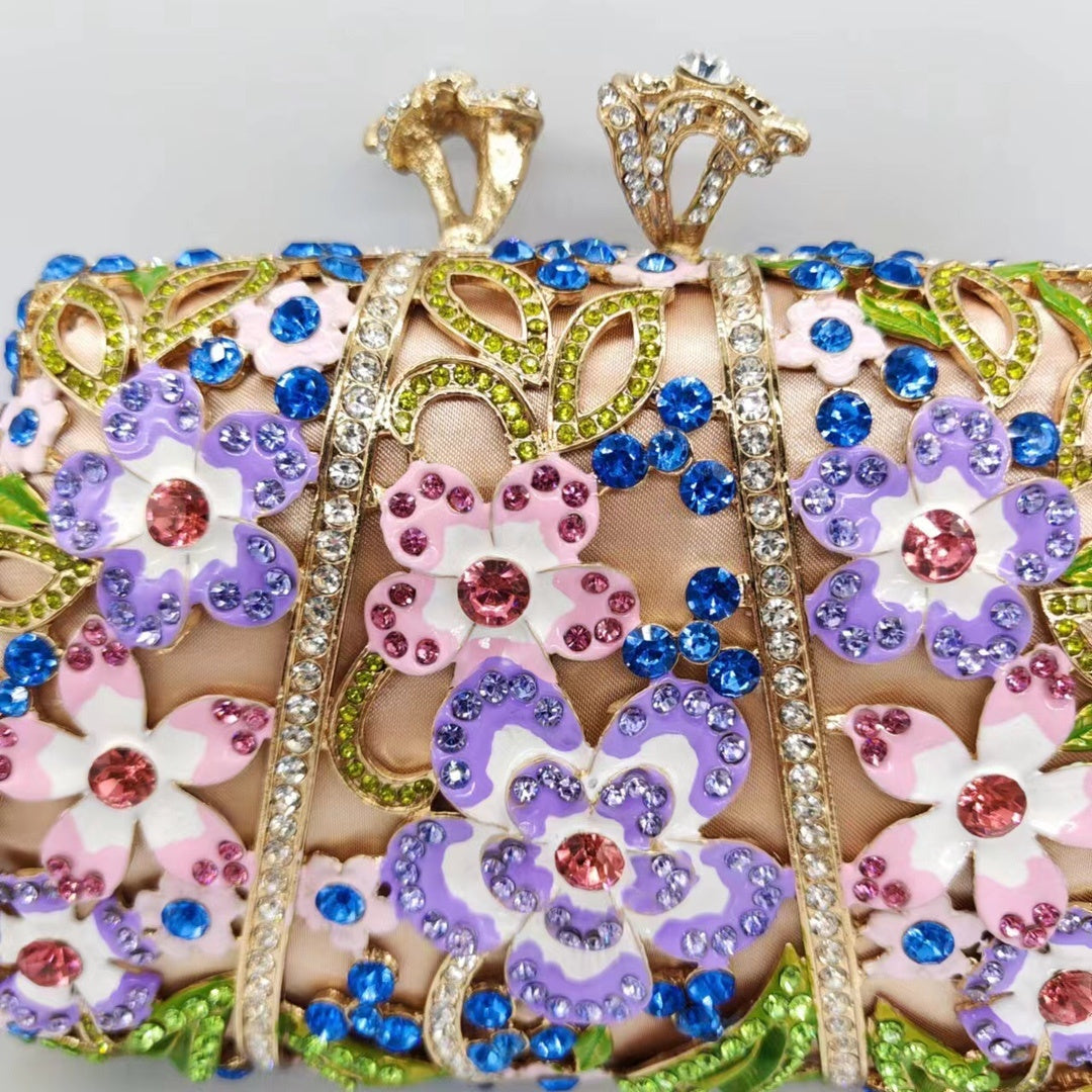 Tropfende Öl-Diamant-Abendtasche mit Blumen-Clutch in Emaille-Farbe