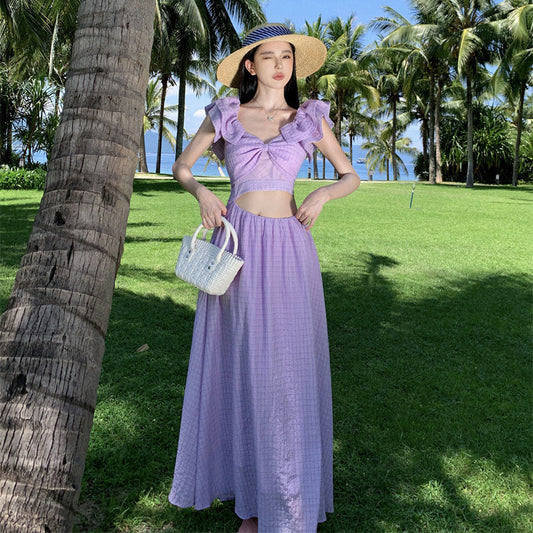 Vestido estilo francés de vacaciones con mangas voladoras