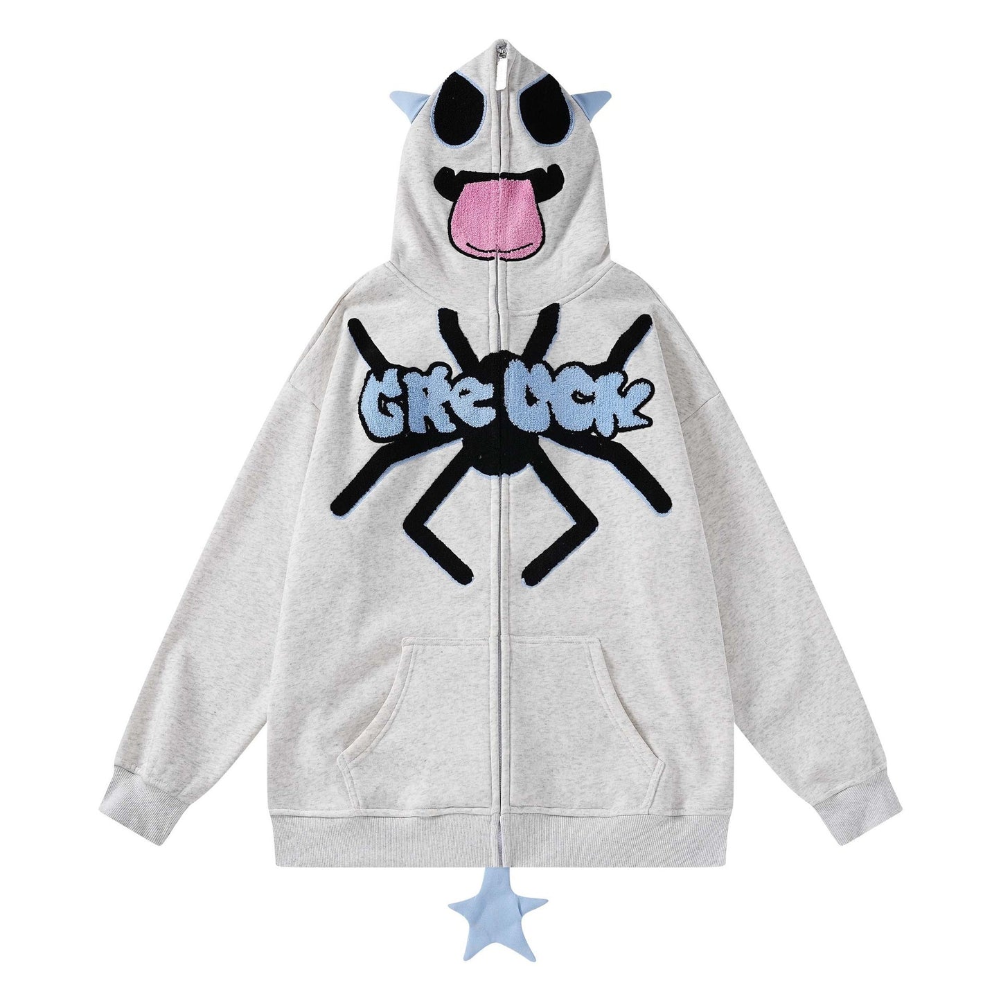 Cartoon Spider Letter Towel Embroidery Hooded Cardigan Sweater