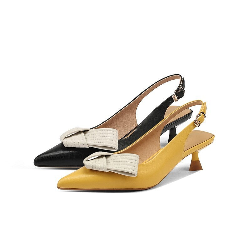 Baotou Slingback Sandals Female Pointed-toe Bowknot Full Leather