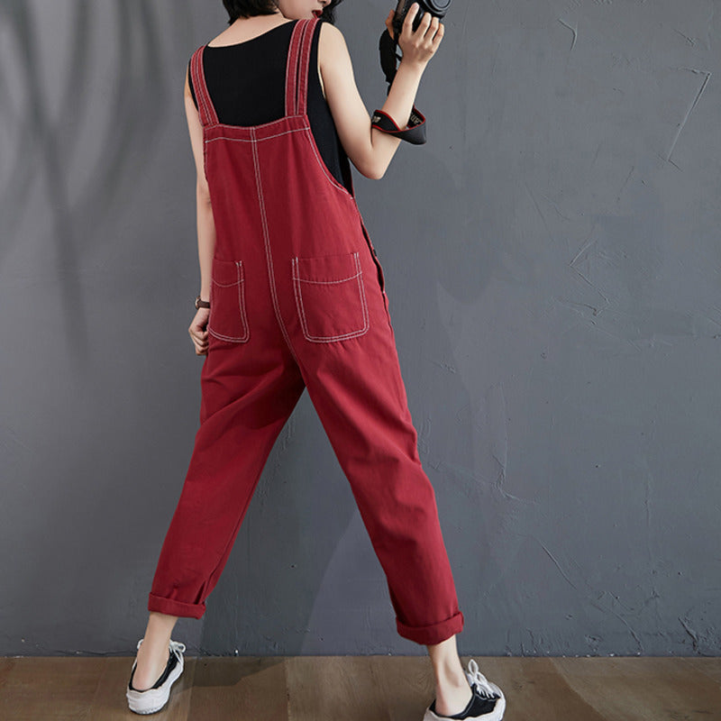 Summer New Loose High Waist Denim Overalls