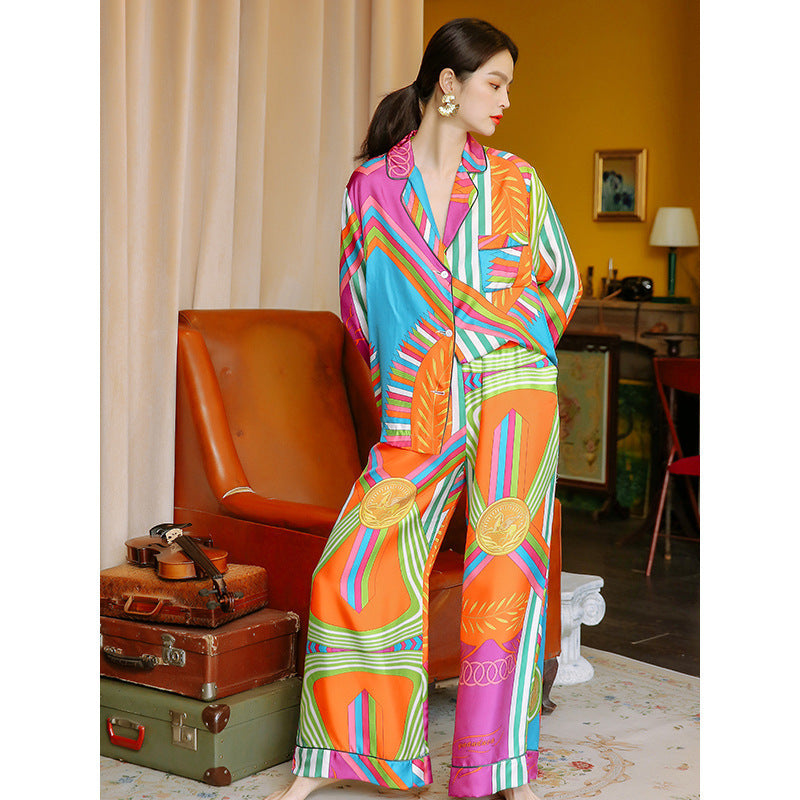 Women's Long Sleeved Trousers Thin Silk Ice Silk Suit