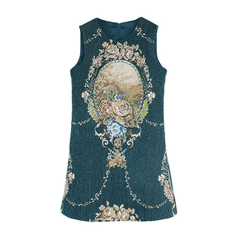Ärmelloses Vintage-Kleid mit Stickerei für Damen