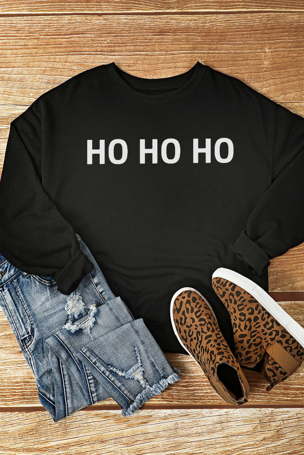 HO HO HO Grafik-Sweatshirt mit Rundhalsausschnitt