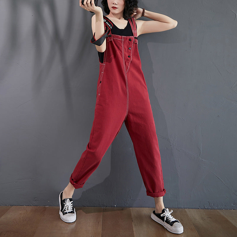 Summer New Loose High Waist Denim Overalls