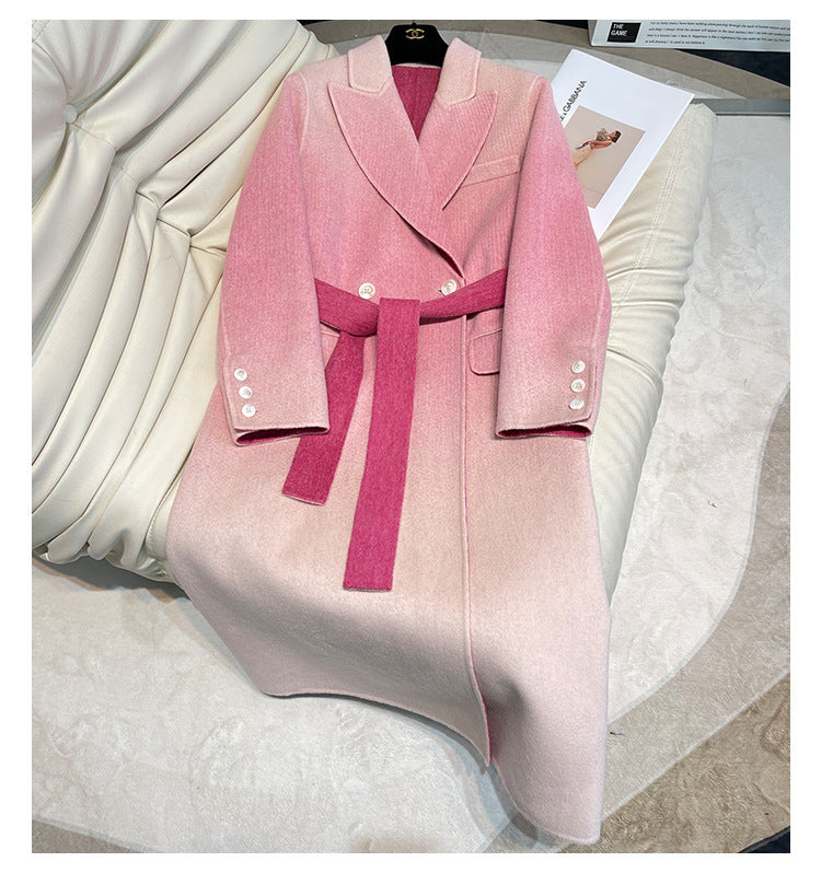 Fashion Gradient Color Belt Slim Slimming Soft And Comfortable Female Wool Overcoat