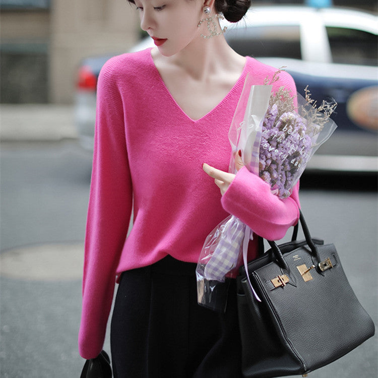 Women's Fashion Seamless All-in-one Peach Collar Wool Top