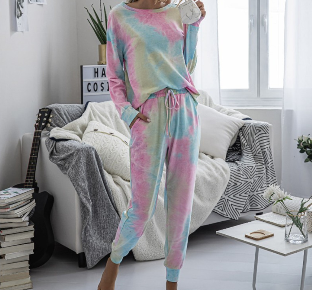 Tie-dye printed long-sleeved trousers home service