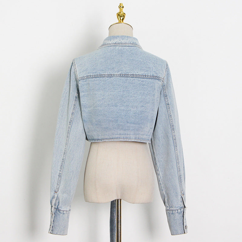 Cropped Cropped Denim Jacket With Tie At The Chest