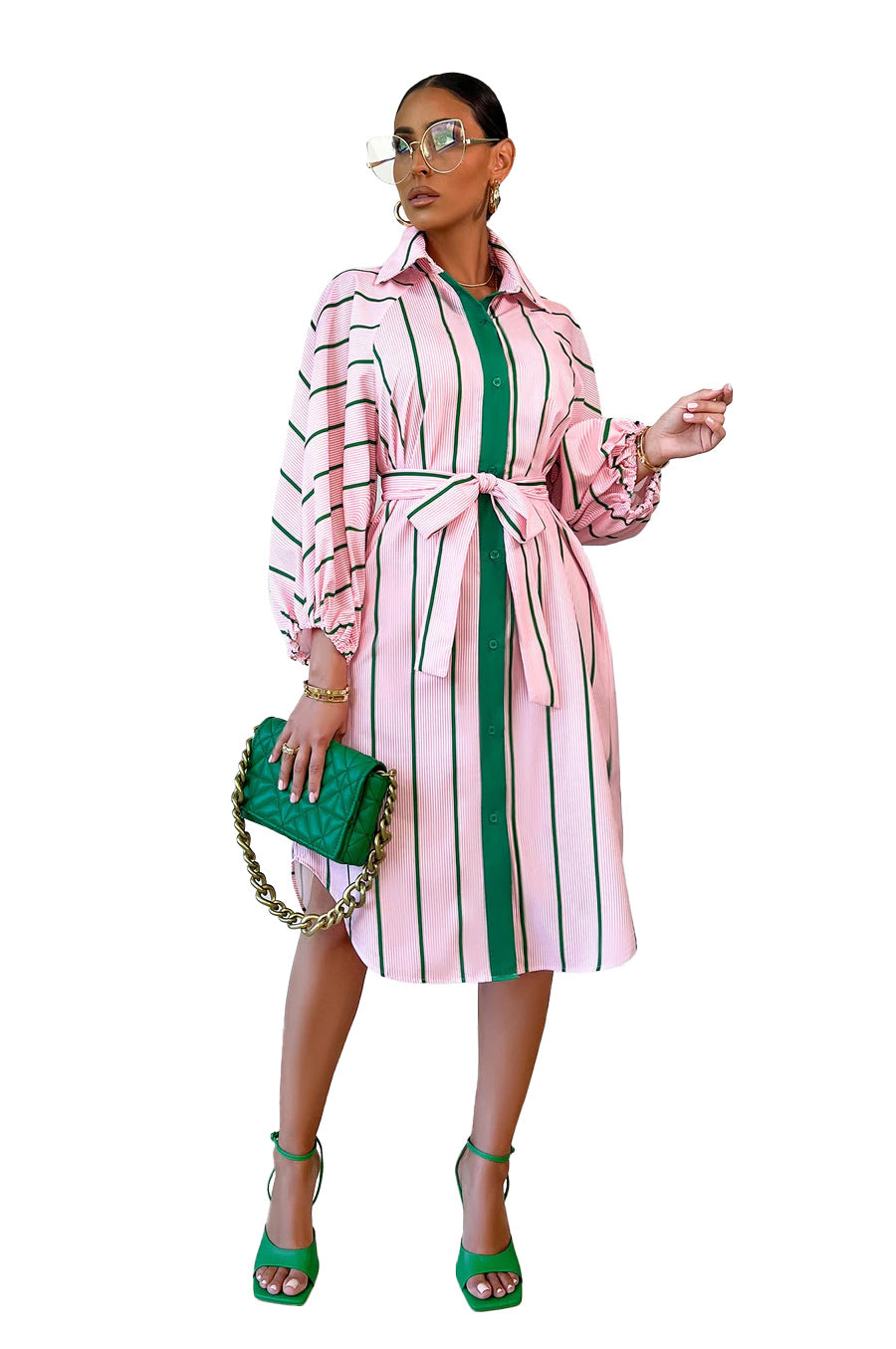 Striped Print Casual Long Sleeve Dress